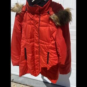 Orolay Red Women's Down Jacket Coat with Faux Fur Trim Hood Red XL